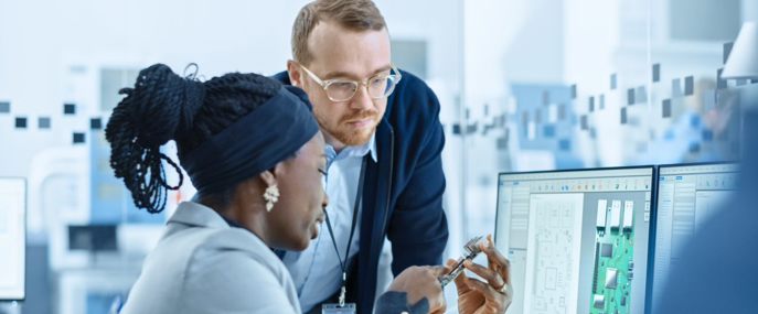 Employees working together in a data lab