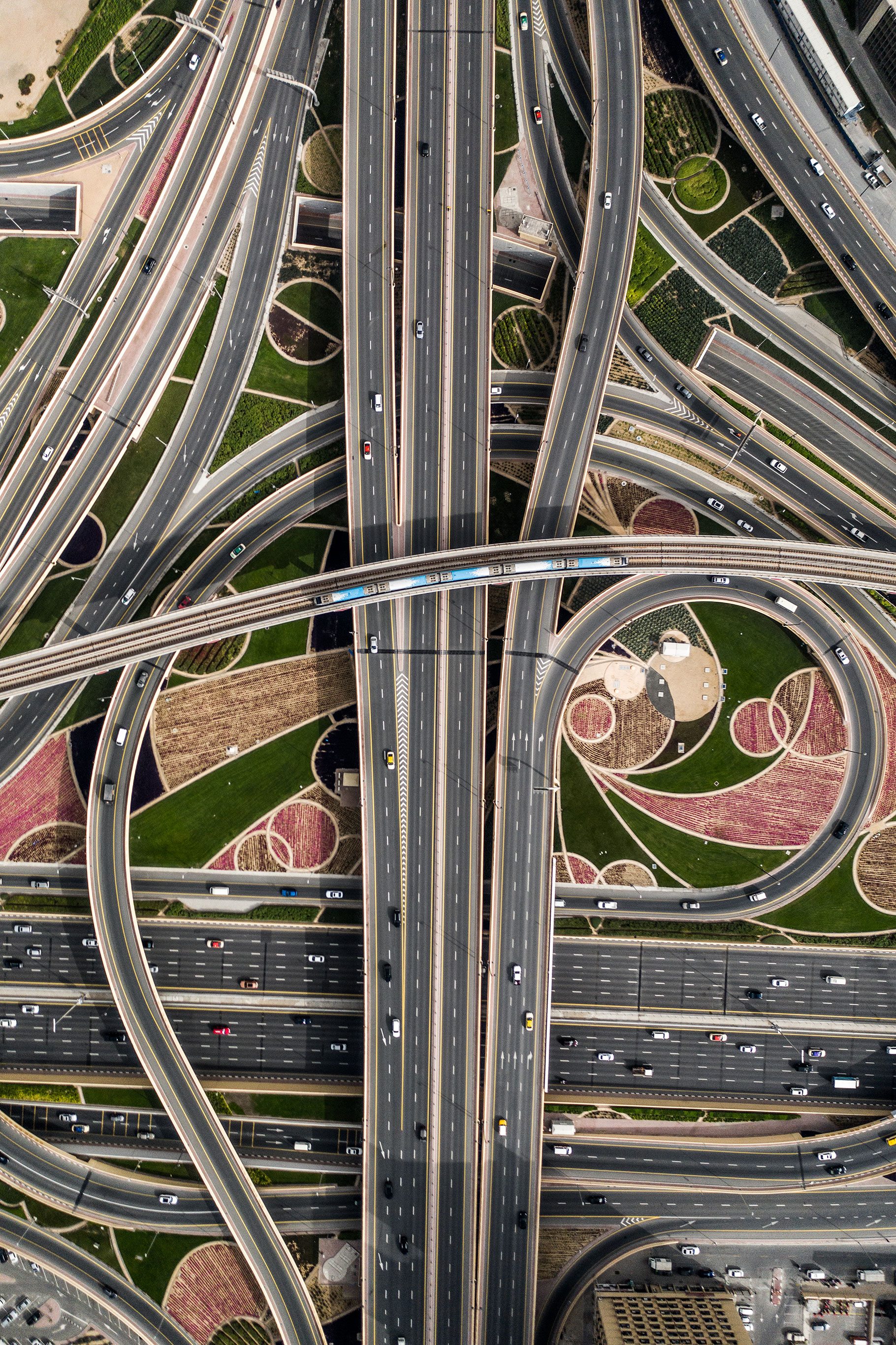 Aerial View Over Major Highway Intersection 