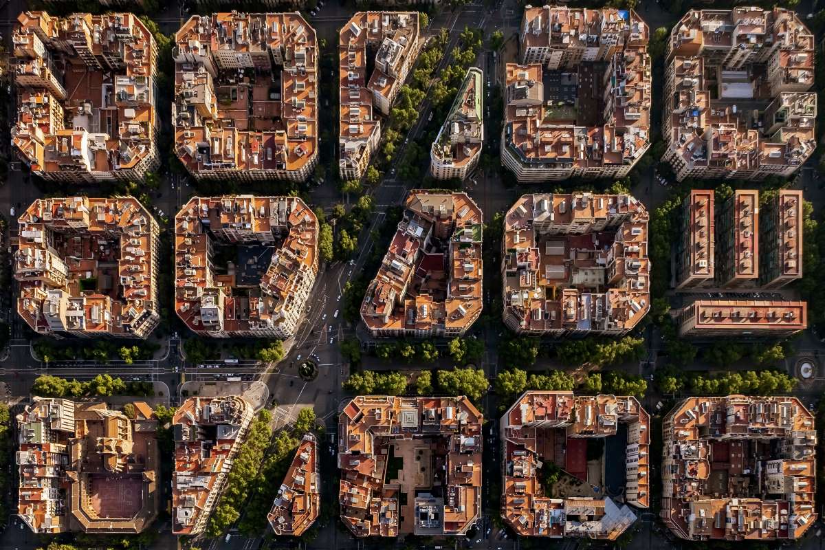 Aerial View Of Typical Buildings Of Barcelona Cityscape